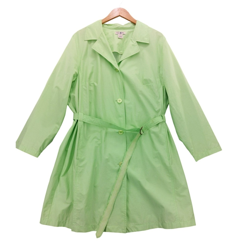Duck Head Woman Green Cotton Blend Trench Coat Belted Lightweight‎ Jacket 1X